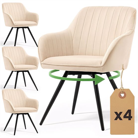4x Scaun rotativ din catifea cu cusături Bej TURNO Picioare negre