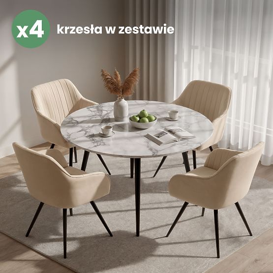 4x Scaun rotativ din catifea cu cusături Bej TURNO Picioare negre