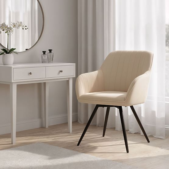 4x Scaun rotativ din catifea cu cusături Bej TURNO Picioare negre