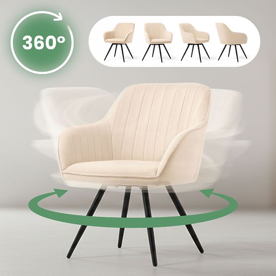 4x Scaun rotativ din catifea cu cusături Bej TURNO Picioare negre