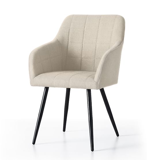 4x Scaun tapițat cu cusături pătrate Bej LUXANO Picioare negre material Lumos