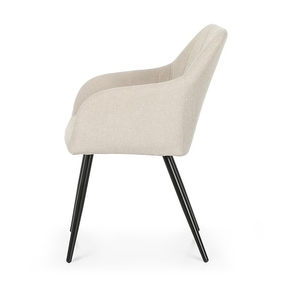 4x Scaun tapițat cu cusături pătrate Bej LUXANO Picioare negre material Lumos