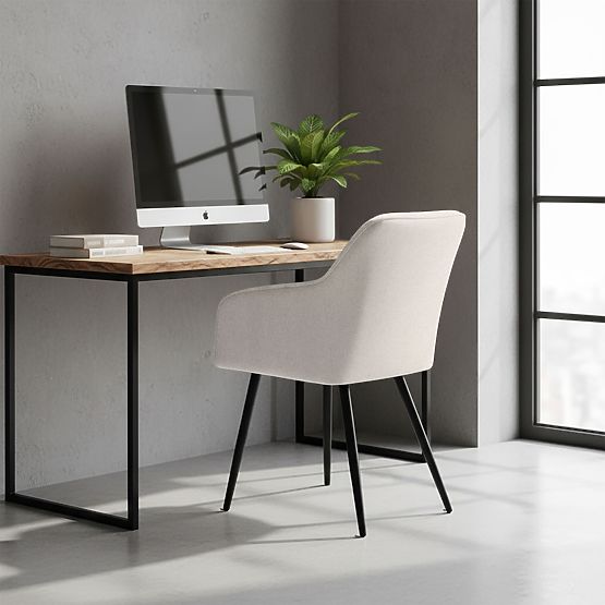 4x Scaun tapițat cu cusături pătrate Crem LUXANO Picioare negre material Lumos