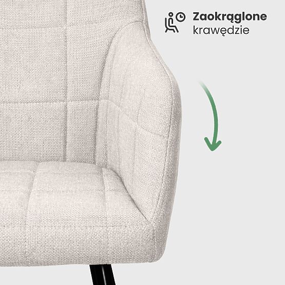 4x Scaun tapițat cu cusături pătrate Crem LUXANO Picioare negre material Lumos