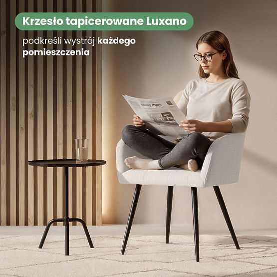 4x Scaun tapițat cu cusături pătrate Crem LUXANO Picioare negre material Lumos