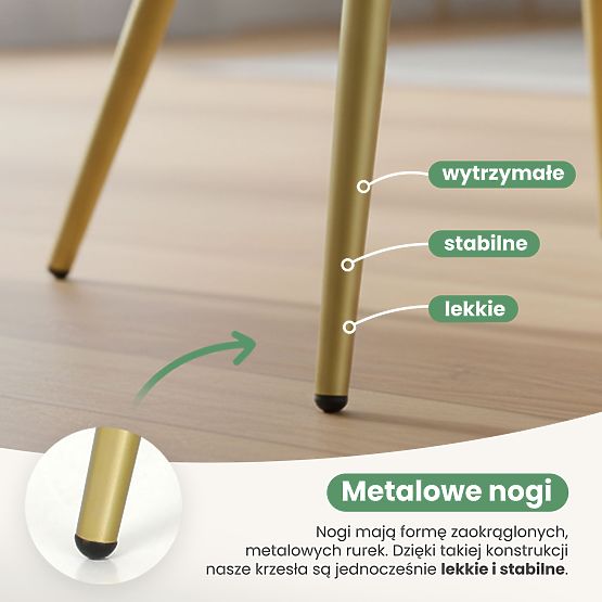 4x Scaun tapițat cu cusături pătrate Gri LUXANO Picioare aurii