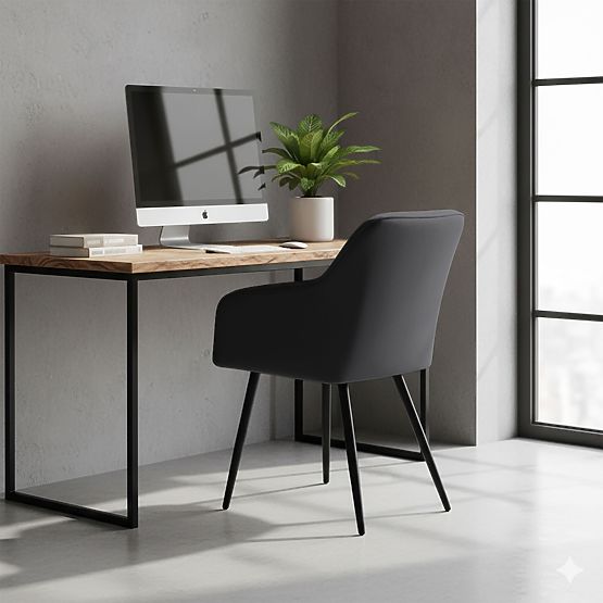 4x Scaun tapițat cu cusături pătrate Negru LUXANO Picioare negre