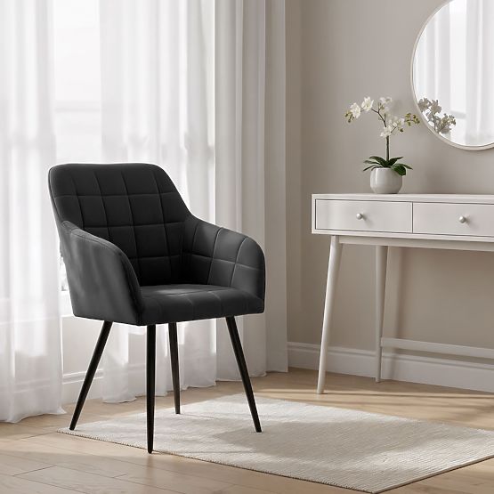 4x Scaun tapițat cu cusături pătrate Negru LUXANO Picioare negre