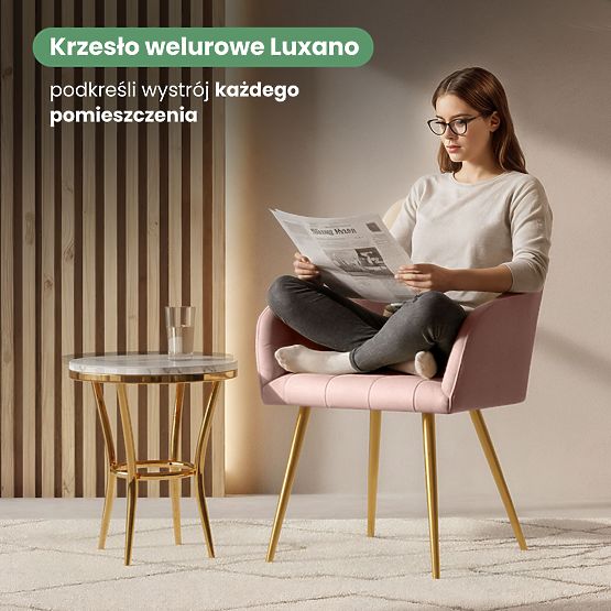 4x Scaun tapițat cu cusături pătrate Roz Pudră LUXANO Picioare Aurii