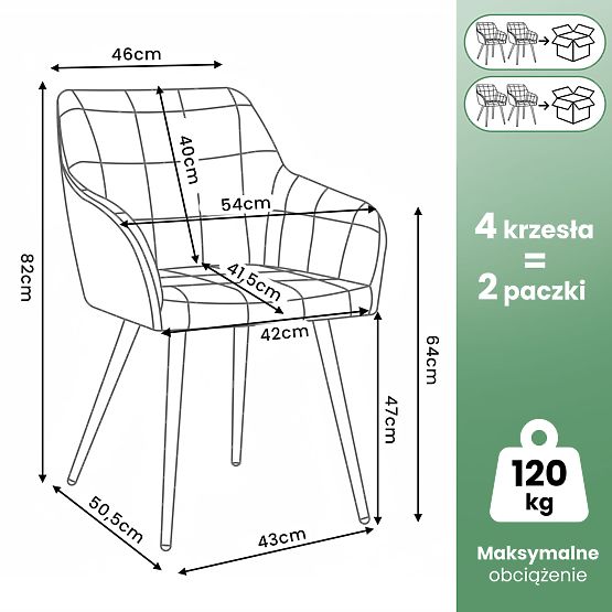 4x Scaun tapițat cu cusături pătrate Verde Sticlă LUXANO Picioare aurii
