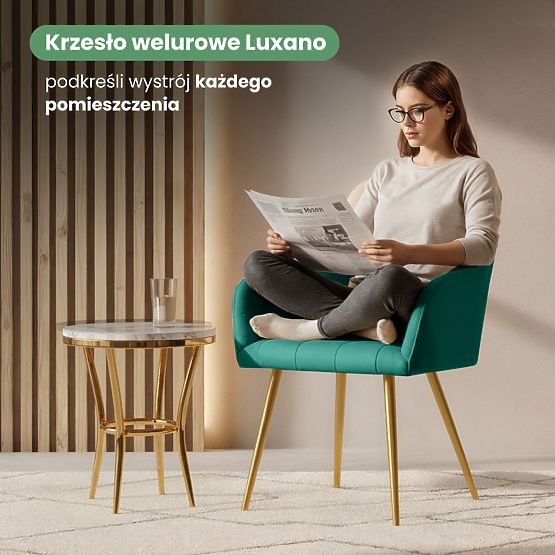 4x Scaun tapițat cu cusături pătrate Verde Sticlă LUXANO Picioare aurii
