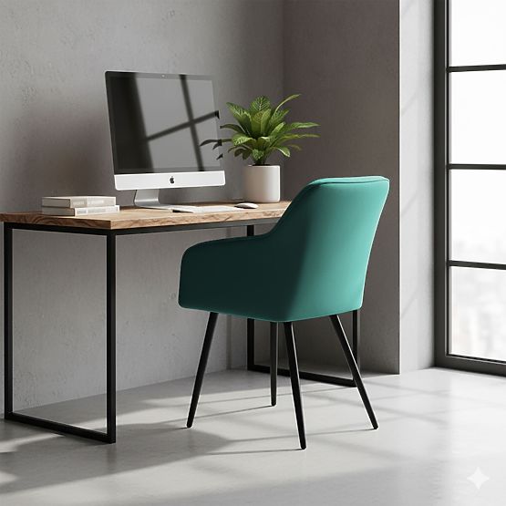 4x Scaun tapițat cu cusături pătrate Verde Sticlă LUXANO Picioare negre