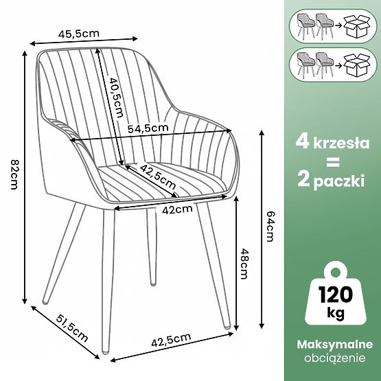 4x Scaun tapițat din catifea cu cusături Crem FLORENCE Picioare aurii