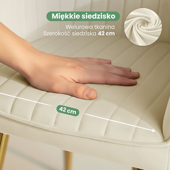 4x Scaun tapițat din catifea cu cusături Crem FLORENCE Picioare aurii