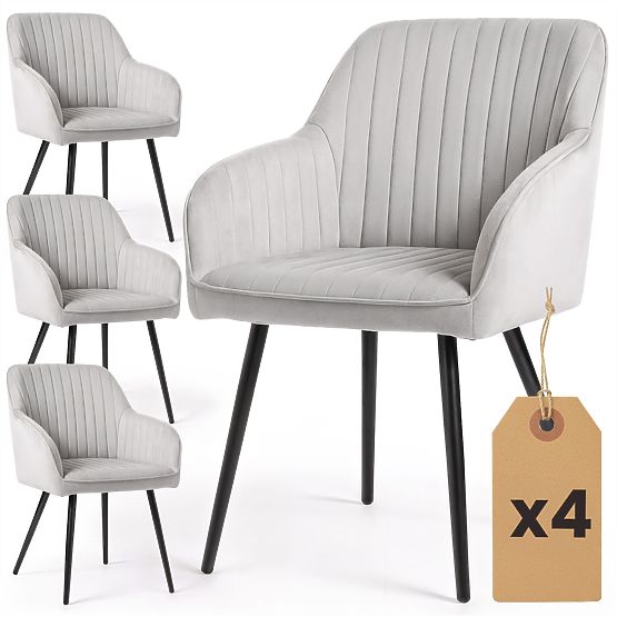 4x Scaun tapițat din catifea cu cusături verticale Gri FLORENCE Picioare negre