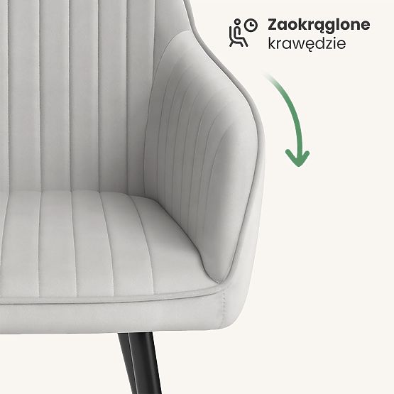 4x Scaun tapițat din catifea cu cusături verticale Gri FLORENCE Picioare negre