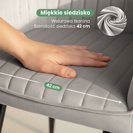 4x Scaun tapițat din catifea cu cusături verticale Gri FLORENCE Picioare negre