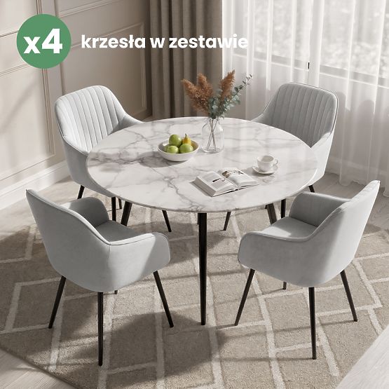 4x Scaun tapițat din catifea cu cusături verticale Gri FLORENCE Picioare negre