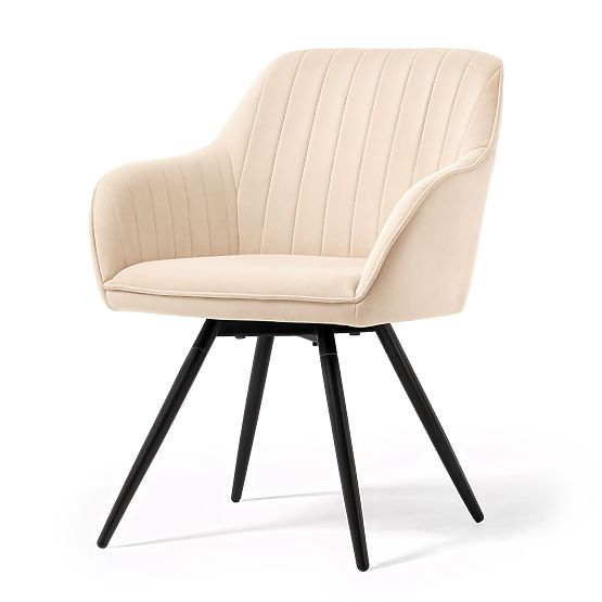 6x Scaun rotativ din catifea cu cusături Bej TURNO Picioare negre