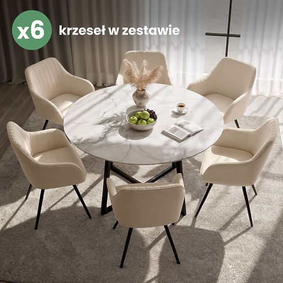 6x Scaun rotativ din catifea cu cusături Bej TURNO Picioare negre