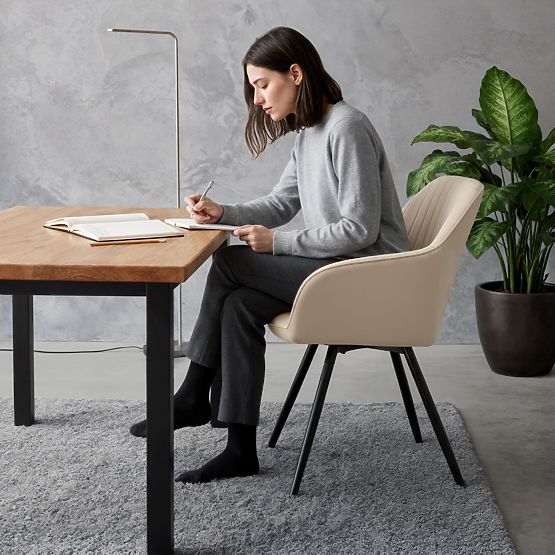 6x Scaun rotativ din catifea cu cusături Bej TURNO Picioare negre