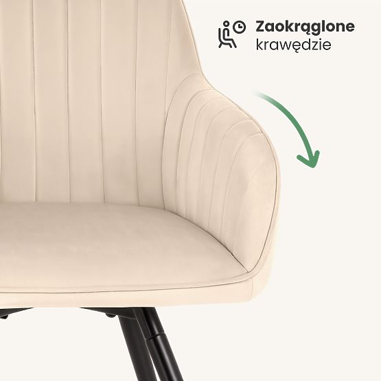 6x Scaun rotativ din catifea cu cusături Bej TURNO Picioare negre