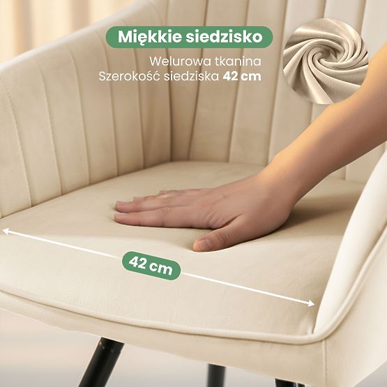 6x Scaun rotativ din catifea cu cusături Bej TURNO Picioare negre