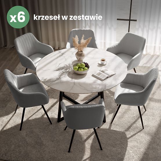 6x Scaun rotativ din catifea cu cusături Gri TURNO Picioare negre