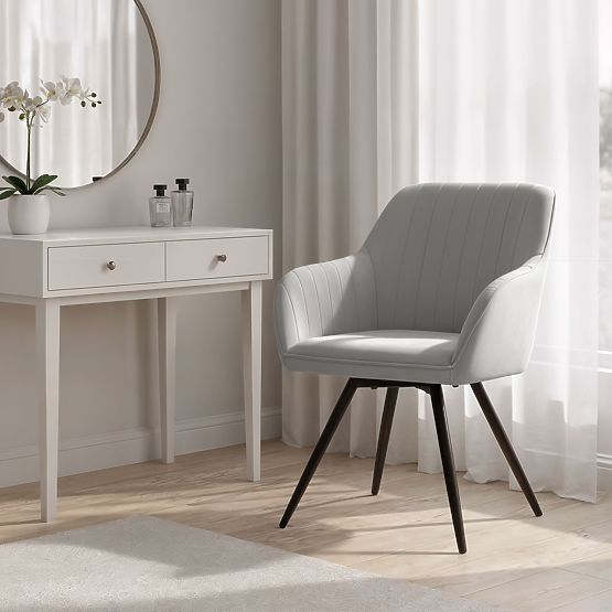 6x Scaun rotativ din catifea cu cusături Gri TURNO Picioare negre