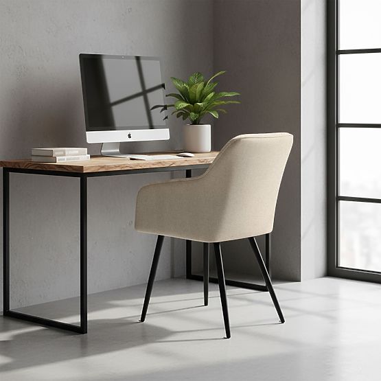 6x Scaun tapițat cu cusături pătrate Bej LUXANO Picioare negre material Lumos