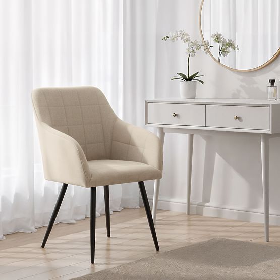 6x Scaun tapițat cu cusături pătrate Bej LUXANO Picioare negre material Lumos