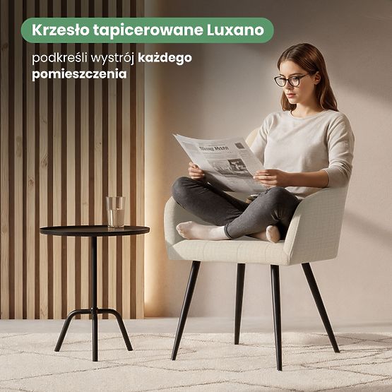 6x Scaun tapițat cu cusături pătrate Bej LUXANO Picioare negre material Lumos