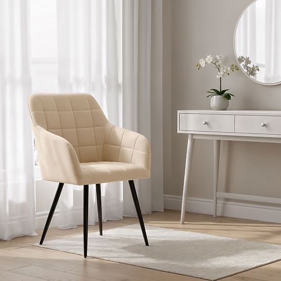 6x Scaun tapițat cu cusături pătrate Bej LUXANO Picioare negre