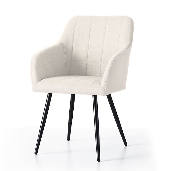 6x Scaun tapițat cu cusături pătrate Crem LUXANO Picioare negre material Lumos