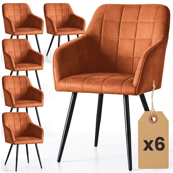 6x Scaun tapițat cu cusături pătrate Cupru LUXANO Picioare negre