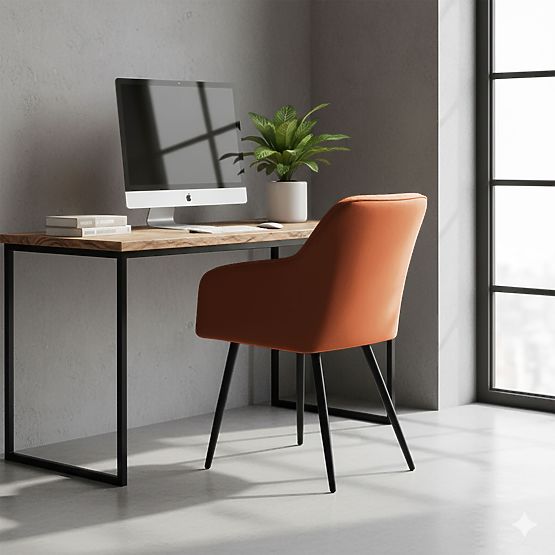 6x Scaun tapițat cu cusături pătrate Cupru LUXANO Picioare negre