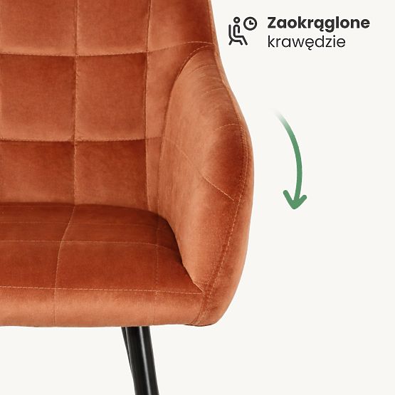 6x Scaun tapițat cu cusături pătrate Cupru LUXANO Picioare negre