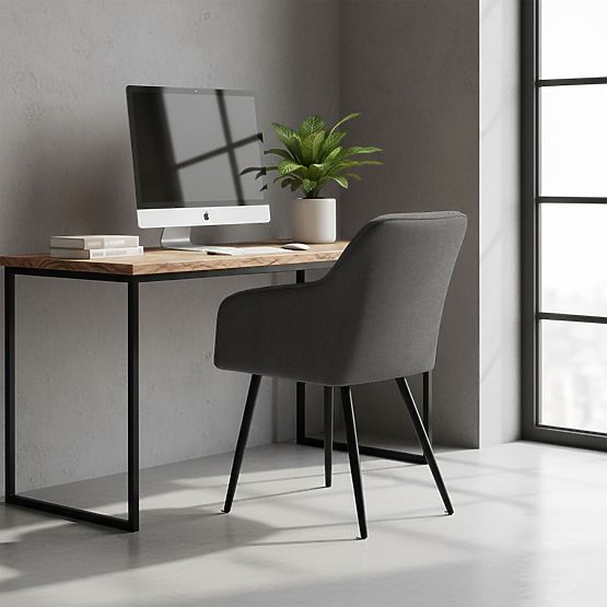 6x Scaun tapițat cu cusături pătrate Grafit Închis LUXANO Picioare negre material Lumos