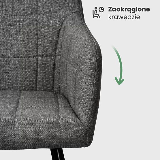 6x Scaun tapițat cu cusături pătrate Grafit Închis LUXANO Picioare negre material Lumos