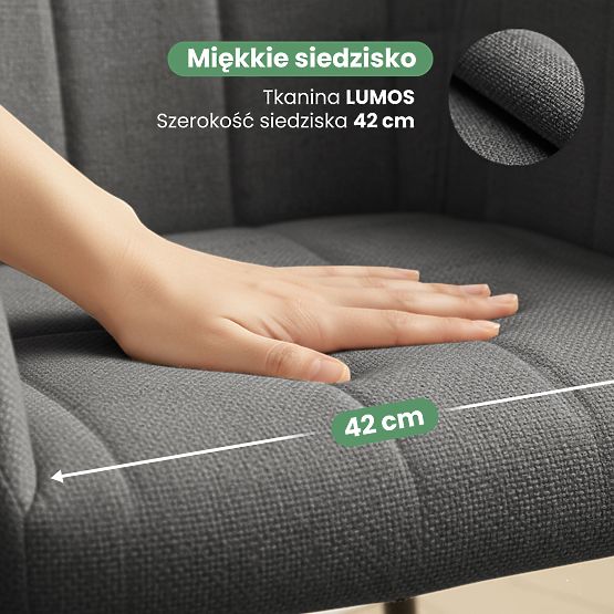 6x Scaun tapițat cu cusături pătrate Grafit Închis LUXANO Picioare negre material Lumos