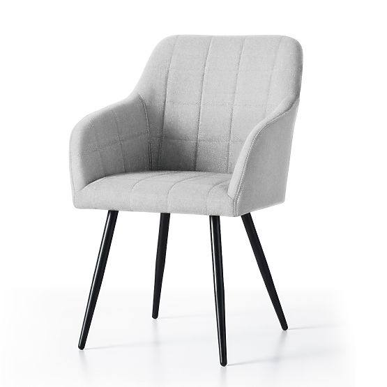 6x Scaun tapițat cu cusături pătrate Gri Deschis LUXANO Picioare negre material Lumos