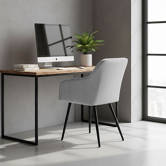 6x Scaun tapițat cu cusături pătrate Gri Deschis LUXANO Picioare negre material Lumos