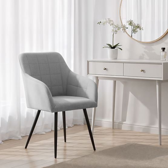 6x Scaun tapițat cu cusături pătrate Gri Deschis LUXANO Picioare negre material Lumos