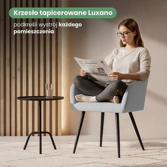 6x Scaun tapițat cu cusături pătrate Gri Deschis LUXANO Picioare negre material Lumos
