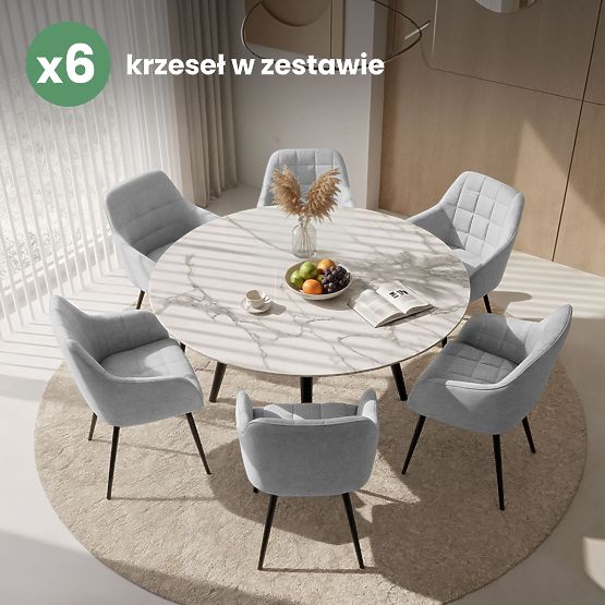 6x Scaun tapițat cu cusături pătrate Gri Deschis LUXANO Picioare negre material Lumos
