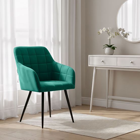 6x Scaun tapițat cu cusături pătrate Verde Sticlă LUXANO Picioare negre