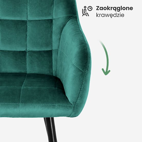 6x Scaun tapițat cu cusături pătrate Verde Sticlă LUXANO Picioare negre