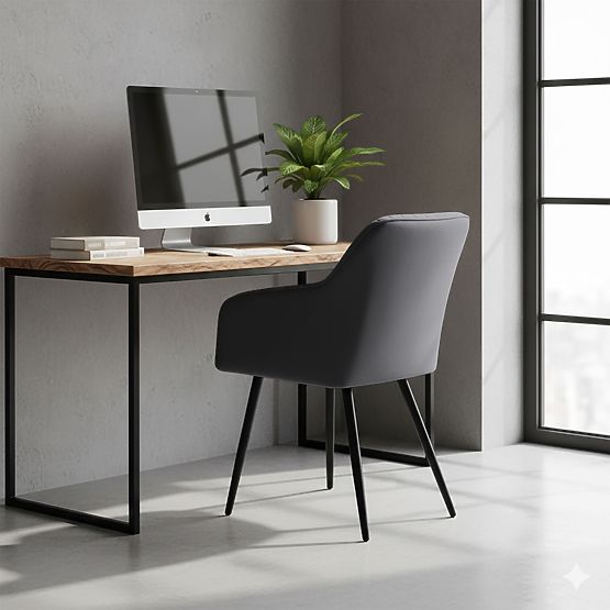 6x Scaun tapițat din catifea cu cusături Grafit Închis FLORENCE Picioare Negre