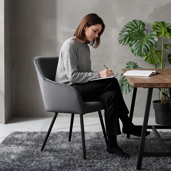 6x Scaun tapițat din catifea cu cusături Grafit Închis FLORENCE Picioare Negre