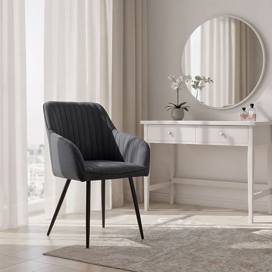 6x Scaun tapițat din catifea cu cusături Grafit Închis FLORENCE Picioare Negre